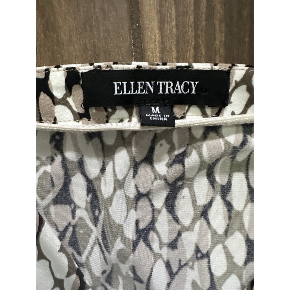 Ellen Tracy Womens Pebble Print Faux Wrap Sleeveless Blouse Black Tan White M - Picture 3 of 7